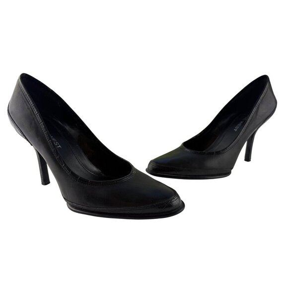 Nine West Black Leather Career Pumps with Croc-Embossed Trim Size 7.5 M - Picture 9 of 9
